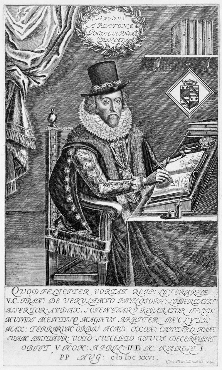 Porträt von Francis Bacon (1561-1626), Viscount von St. Albans, beim Schreiben an seinem Schreibtisch von William Marshall