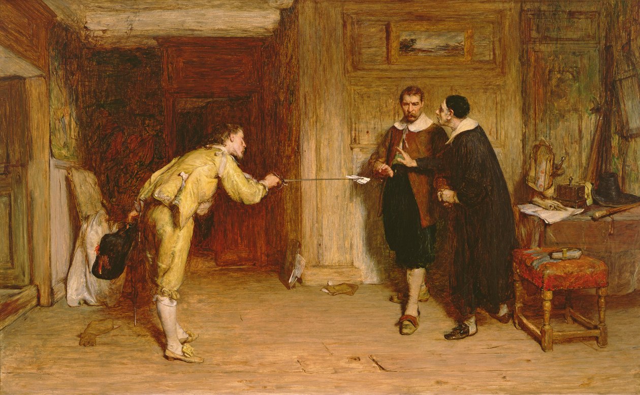 Die Herausforderung: Ein Kampf der Puritaner zwischen Ehre und Gewissen, 1864 von William Quiller Orchardson