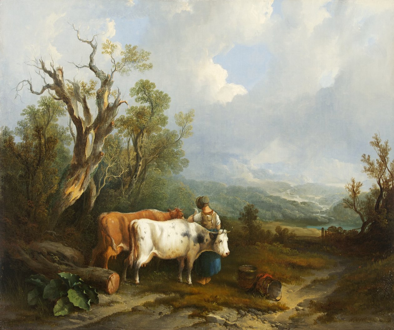 Landschaft mit Vieh und Frauenfigur, 1842 von William Snr. Shayer