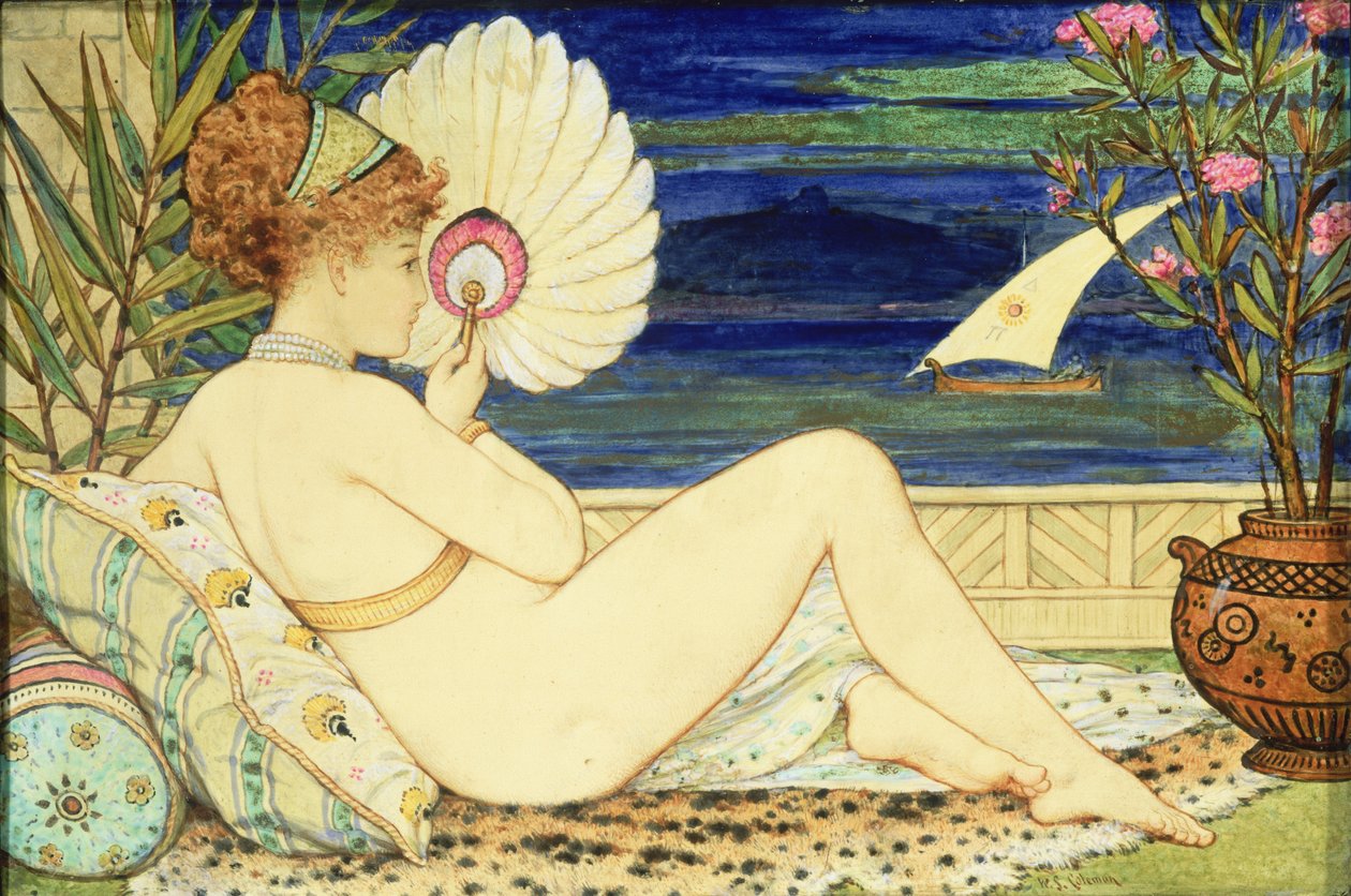 Frau mit einem Fächer, Minton Art Pottery, ca. 1872 von William Stephen Coleman