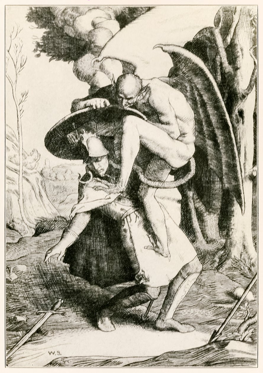 Christian kämpft gegen Apollyon aus Der Pilgerreise von John Bunyan, Illustration von William Strang von William Strang