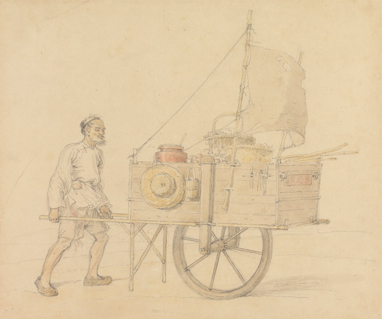 Chinesischer Träger mit seinem segelbesetzten Karren von William Alexander