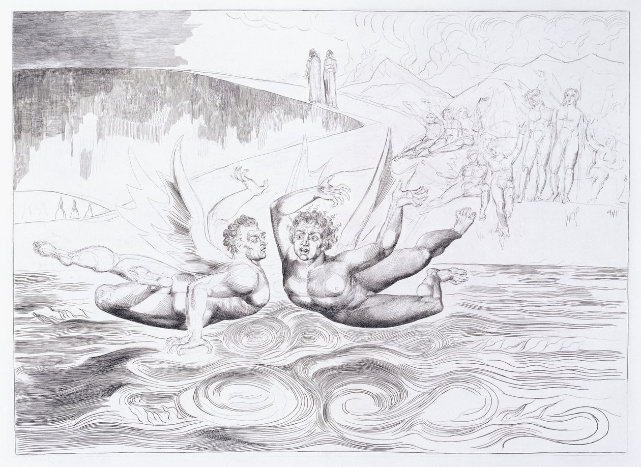 Die sechsfingrige Schlange greift Agnolo Brunelleschi an, ca. 1824-1827 von William Blake