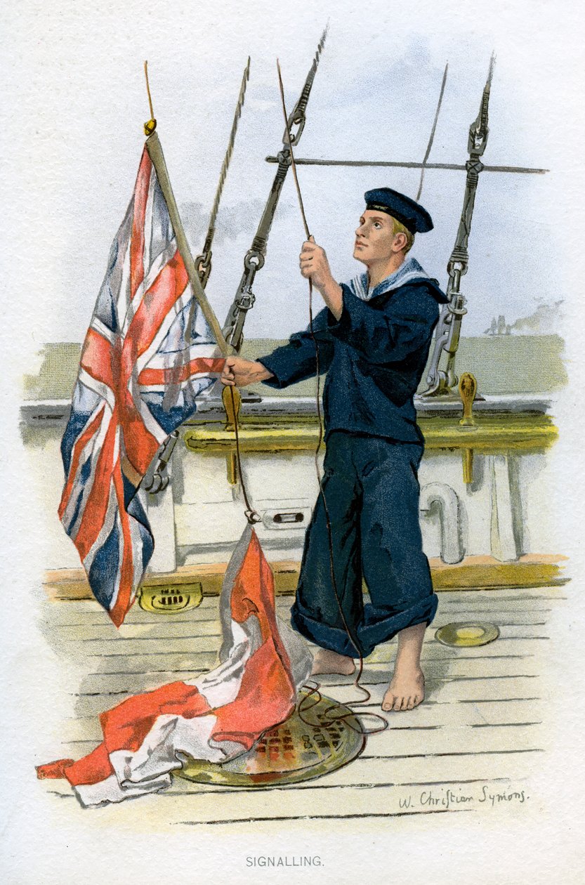 Matrose der Royal Navy signalisiert, um 1890-1893 von William Christian Symons