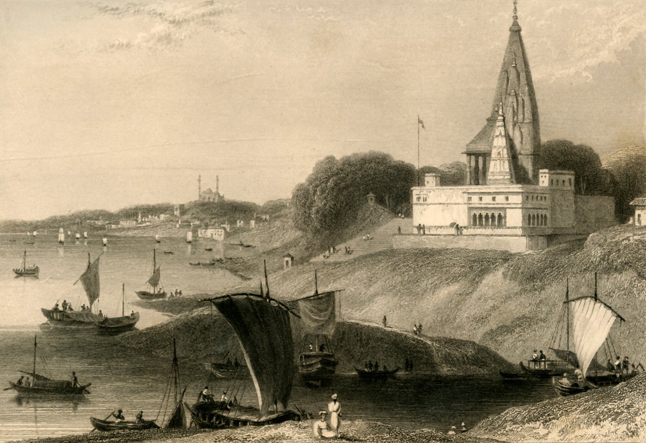 Die Bernar-Pagode, Benares, 1835 von William Daniell