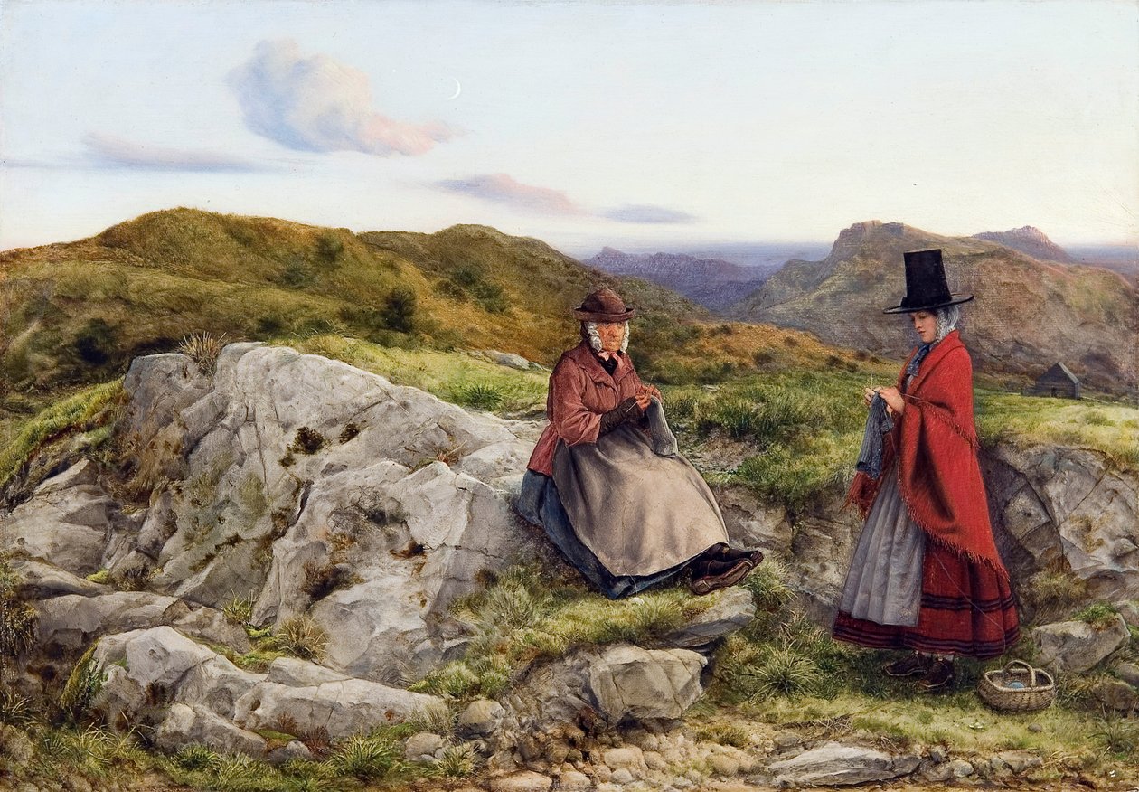 Walisische Landschaft mit zwei strickenden Frauen von William Dyce