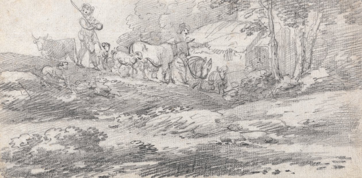 Landschaft mit Figuren und Vieh von William Frederick Wells