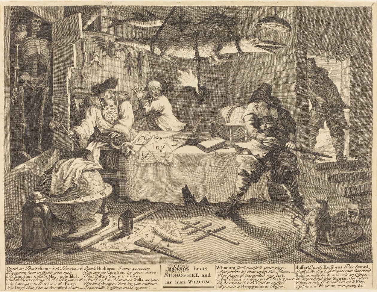 Hudibras schlägt Sidrophel und seinen Mann Whacum von William Hogarth