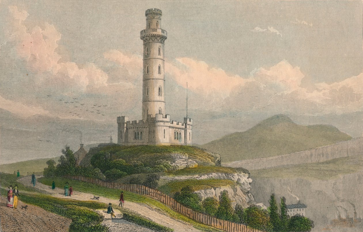 Nelsons Monument, Calton Hill, Edinburgh, um 1830 von William Tombleson