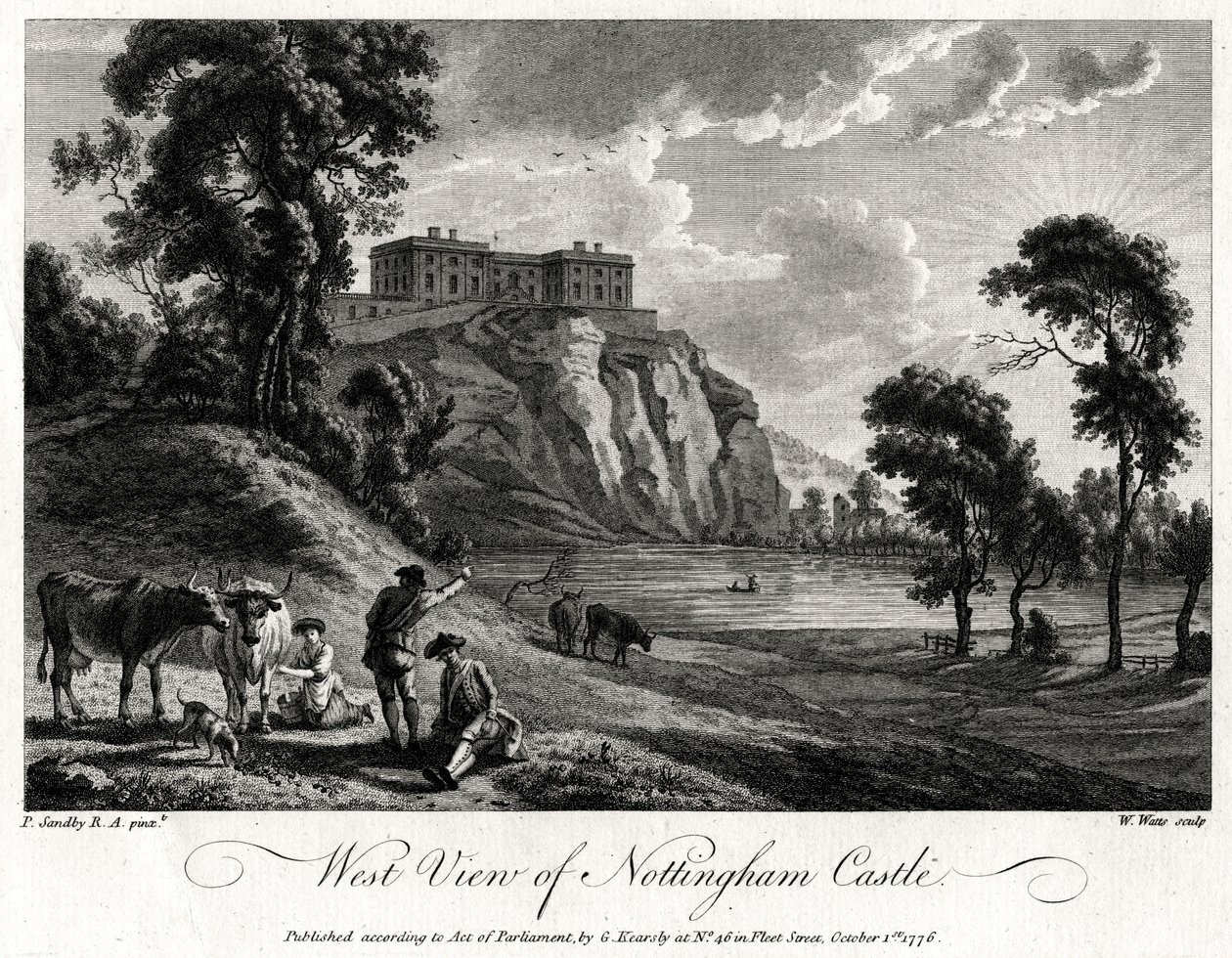 Westansicht von Nottingham Castle, Nottinghamshire, 1776 von William Watts