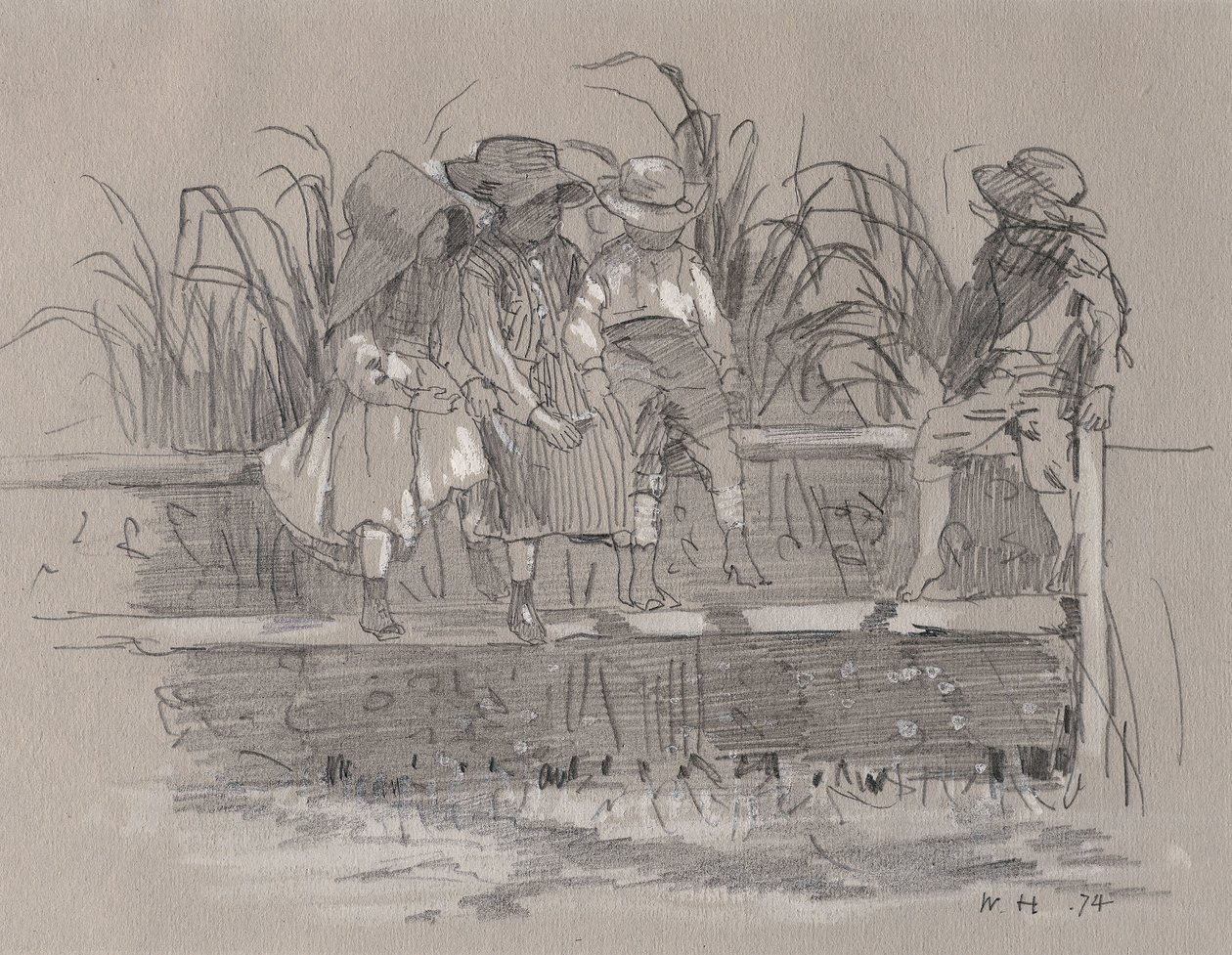 Kinder sitzen auf einem Zaun von Winslow Homer