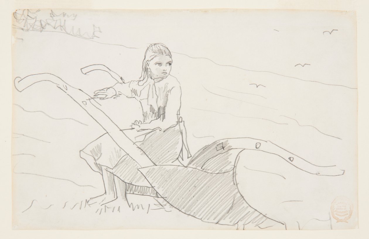 Mädchen auf einem Pflug sitzend von Winslow Homer