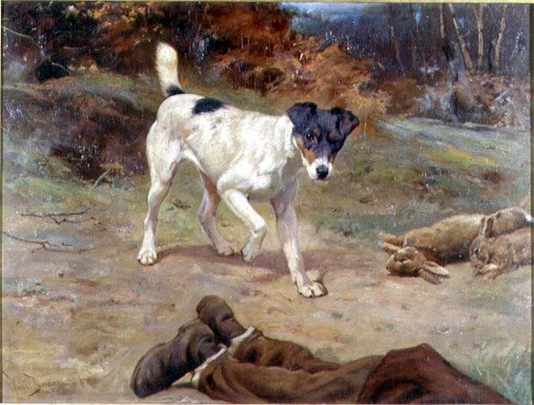 Ein Jack Russell an einem Kaninchenloch von Wright Barker