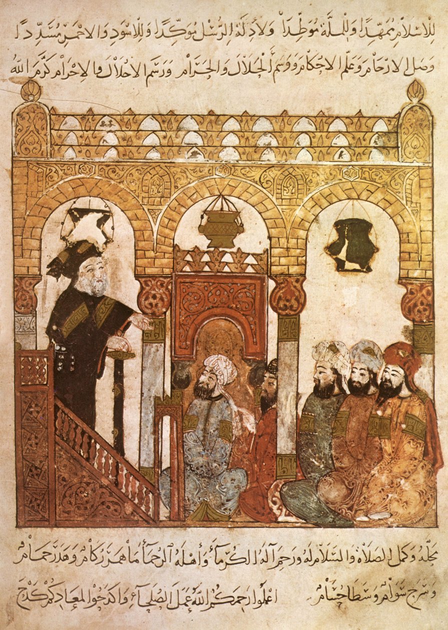 Abou Zayd predigt in einer Moschee in Samarkand, aus Maqamat von Al Hariri, ca. 1240 von Yahya ibn Mahmud Al Wasiti
