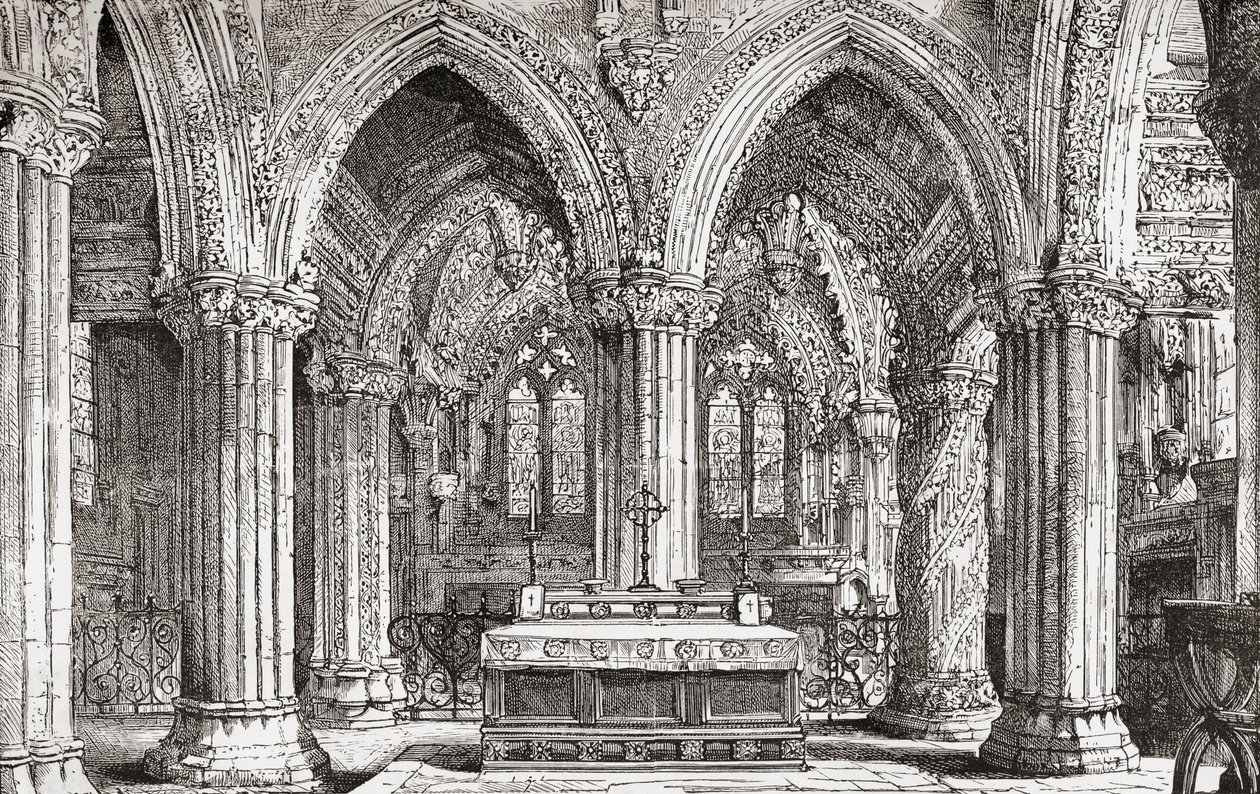 Innenraum der Rosslyn-Kapelle, Roslin, Midlothian, Schottland von . .