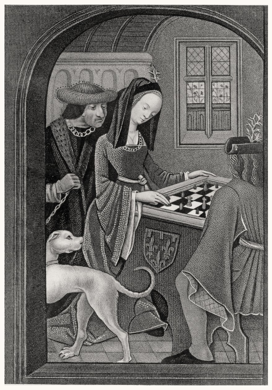 Schachspielen, graviert von T. Fry von after English School