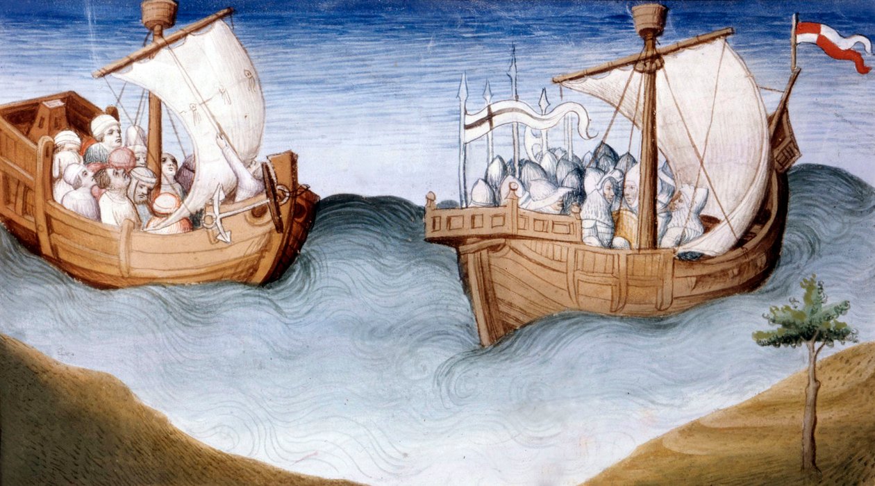 Ms Fr 2810, Die Flotte der Kreuzfahrer, aus Livre des Merveilles, ca. 1410-12 von and workshop Boucicaut Master