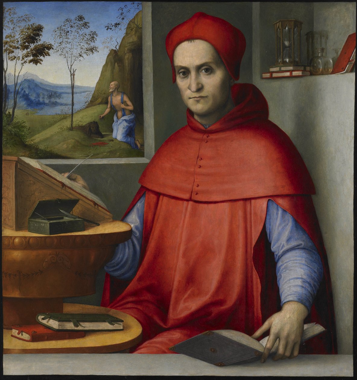 Porträt eines Kardinals in seinem Arbeitszimmer von attributed to Lorenzo Costa