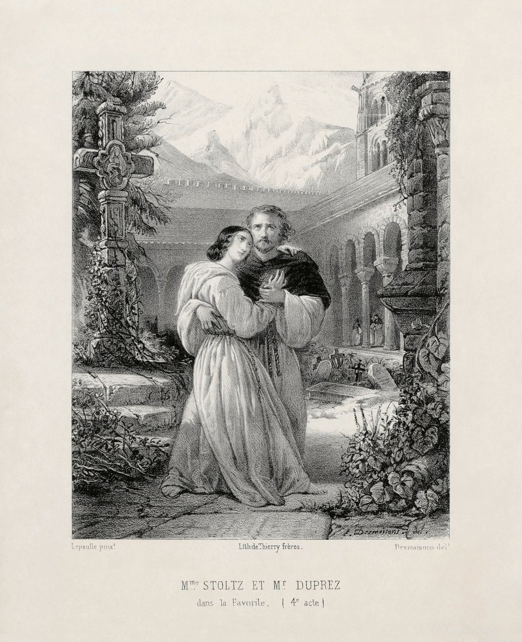 Gilbert Duprez (1806-1896) als Fernando und Rosine Stoltz (1815-1903) als Leonor de Guzmán in Akt IV von Gaetano Donizettis 