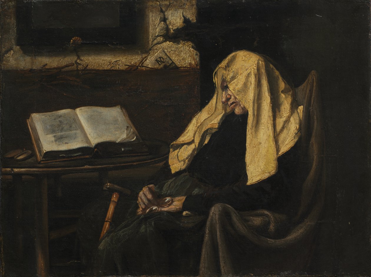 Schlafende alte Frau von possibly France, mid 19th Century