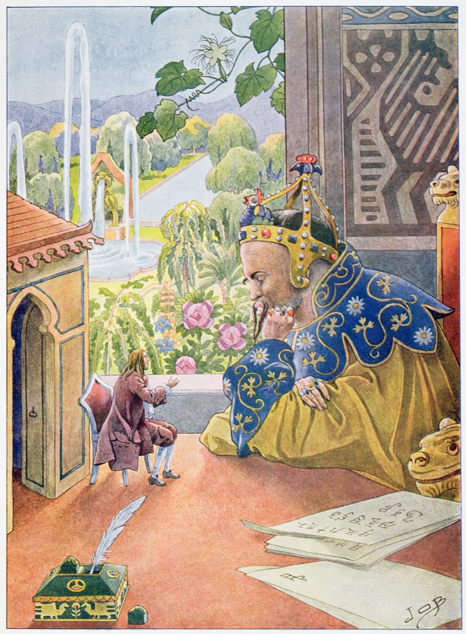 Gulliver beschreibt dem König von Brobdingnag das Regierungssystem in England, ca. 1900 von Jacques Marie Gaston Onfray de Breville (Job)