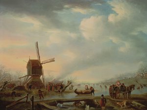 Weitläufige Winterlandschaft mit Schlittschuhläufern
