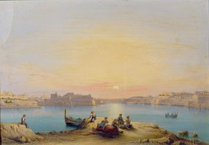 Hafen von Valetta bei Sonnenuntergang