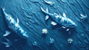 Tintenmalerei: Koi-Karpfen blau 03