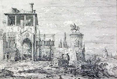 Landschaft mit einem Reiterdenkmal (Gravur) von Canaletto