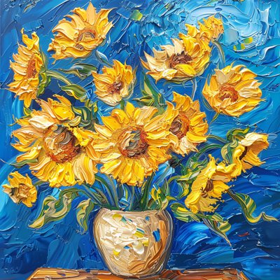 Acrylgemälde: Sonnenblumen in leuchtenden Farben im Stil von Van Gogh von F. Abderrahim