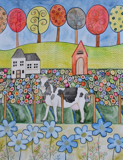 Zufriedene Kuh von Marys Watercolors
