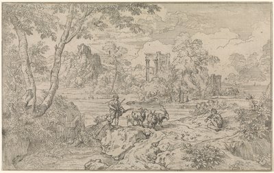 Arkadische Landschaft mit Ziegenhirte von Abraham Genoels