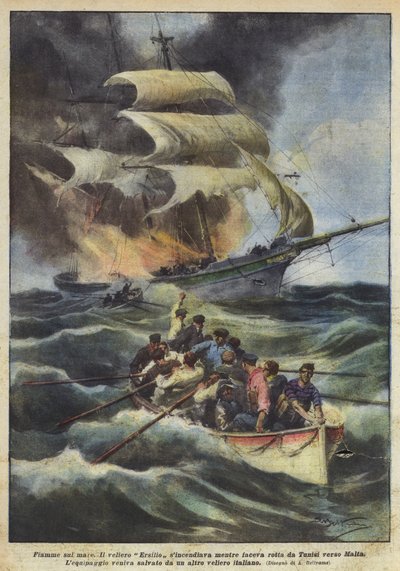 Flammen auf dem Meer von Achille Beltrame