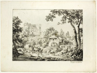 Landschaft mit Mühle und Schloss von Achille Etna Michallon