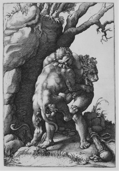Herkules und der nemeische Löwe von Adamo Scultori