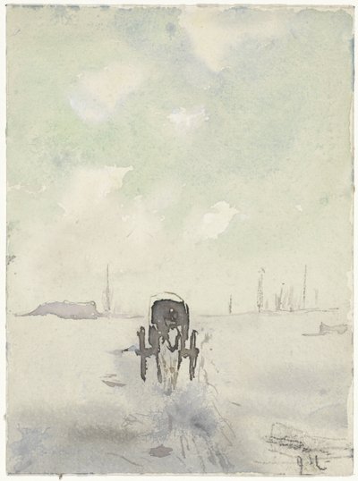 Winterlandschaft mit Pferd und Wagen von Adolf le Comte