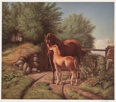 Eine Stute mit ihrem Fohlen von Johan Adolph Kittendorff