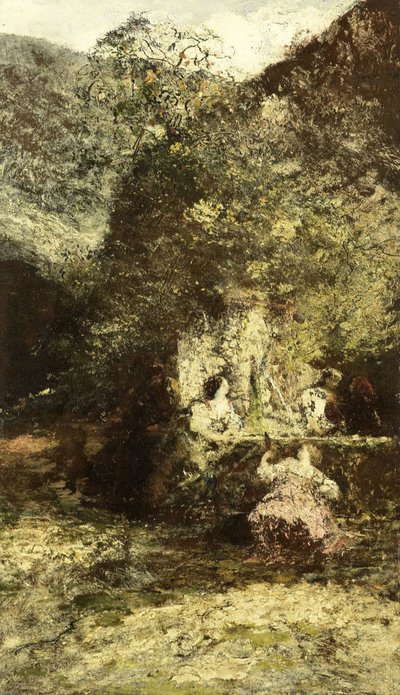 Figuren bei einem Brunnen von Adolphe Joseph Thomas Monticelli