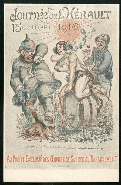 Postkarte, satirisch in Farben von Adolphe Leon Willette
