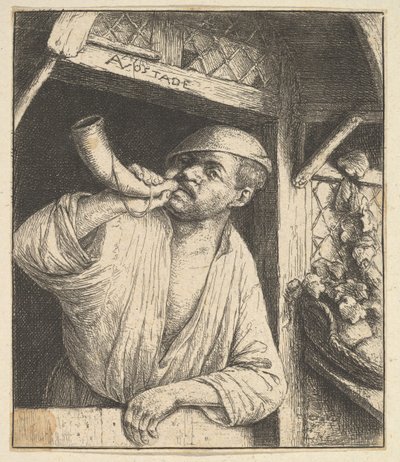 Bäcker bläst Horn, 1610-85 von Adriaen Jansz. van Ostade