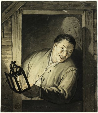 Mann mit Laterne im Türrahmen von Adriaen van Ostade