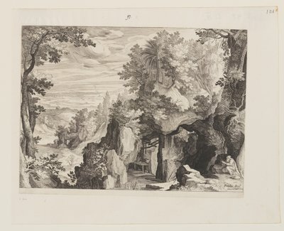 Gebirgige Landschaft mit einem Einsiedler von Aegidius Sadeler II