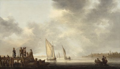 Ein Pier mit Blick auf Dordrecht, frühe 1640er Jahre von Aelbert Cuyp