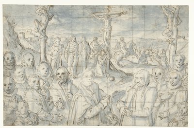 Kreuzigung mit einem Stifter und seiner Familie von Aert Pietersz.