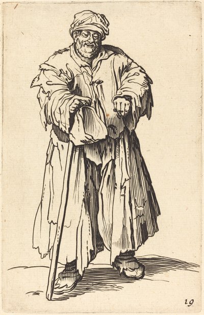 Dicker Bettler mit gesenktem Blick von After Jacques Callot