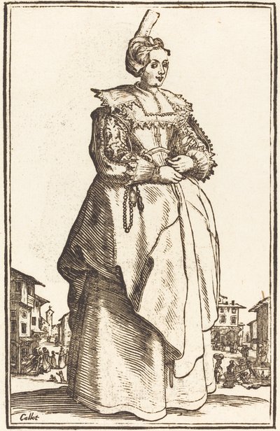 Edle Frau mit kleinem Hut von After Jacques Callot