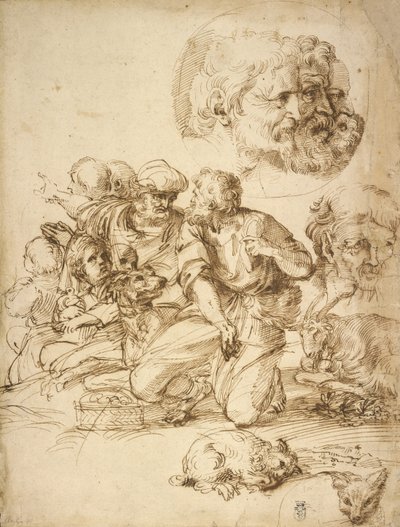 Eine Gruppe von Hirten und andere Studien von Agostino Carracci