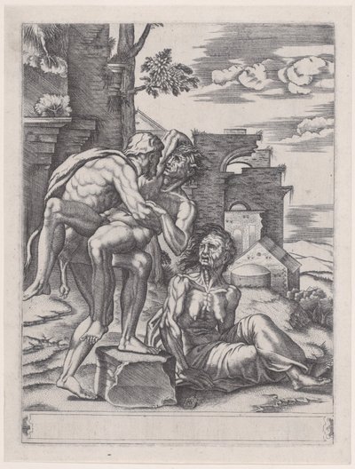 Herkules und Antäus, datiert 1533 von Agostino Veneziano