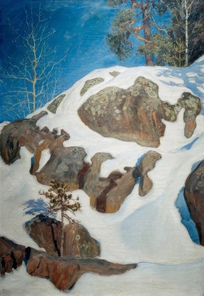 Schneebedeckte Felsen bei Kalela von Akseli Valdemar Gallen Kallela