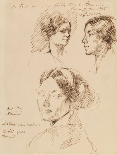 Drei Porträtköpfe einer Frau von Albert Besnard